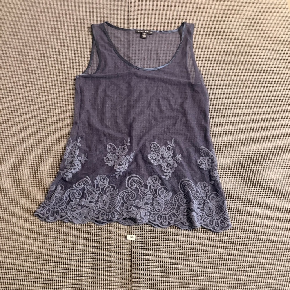 Banana Republic Women Petite XS Purple Mesh Floral Lace Trim Tank Top